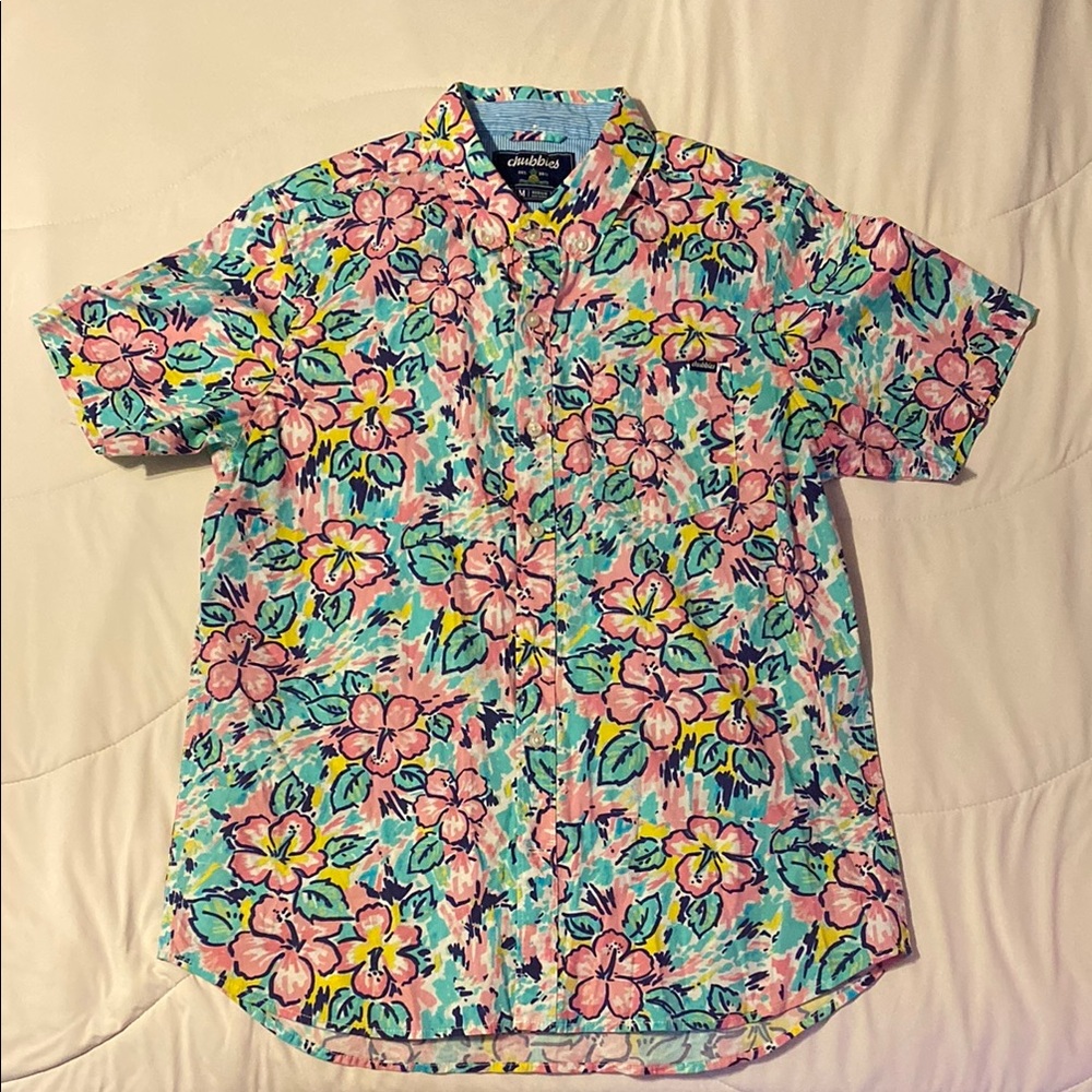 Chubbies Pink and Blue Casual Button Down Shirt Vibrant Floral